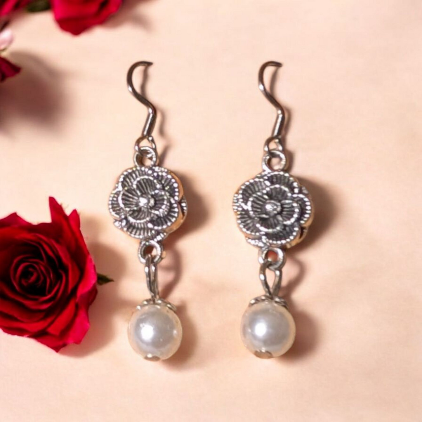 rose and pearl dangle earring