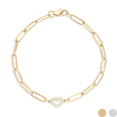 Stone "Heart" Paperclip Chain Bracelet