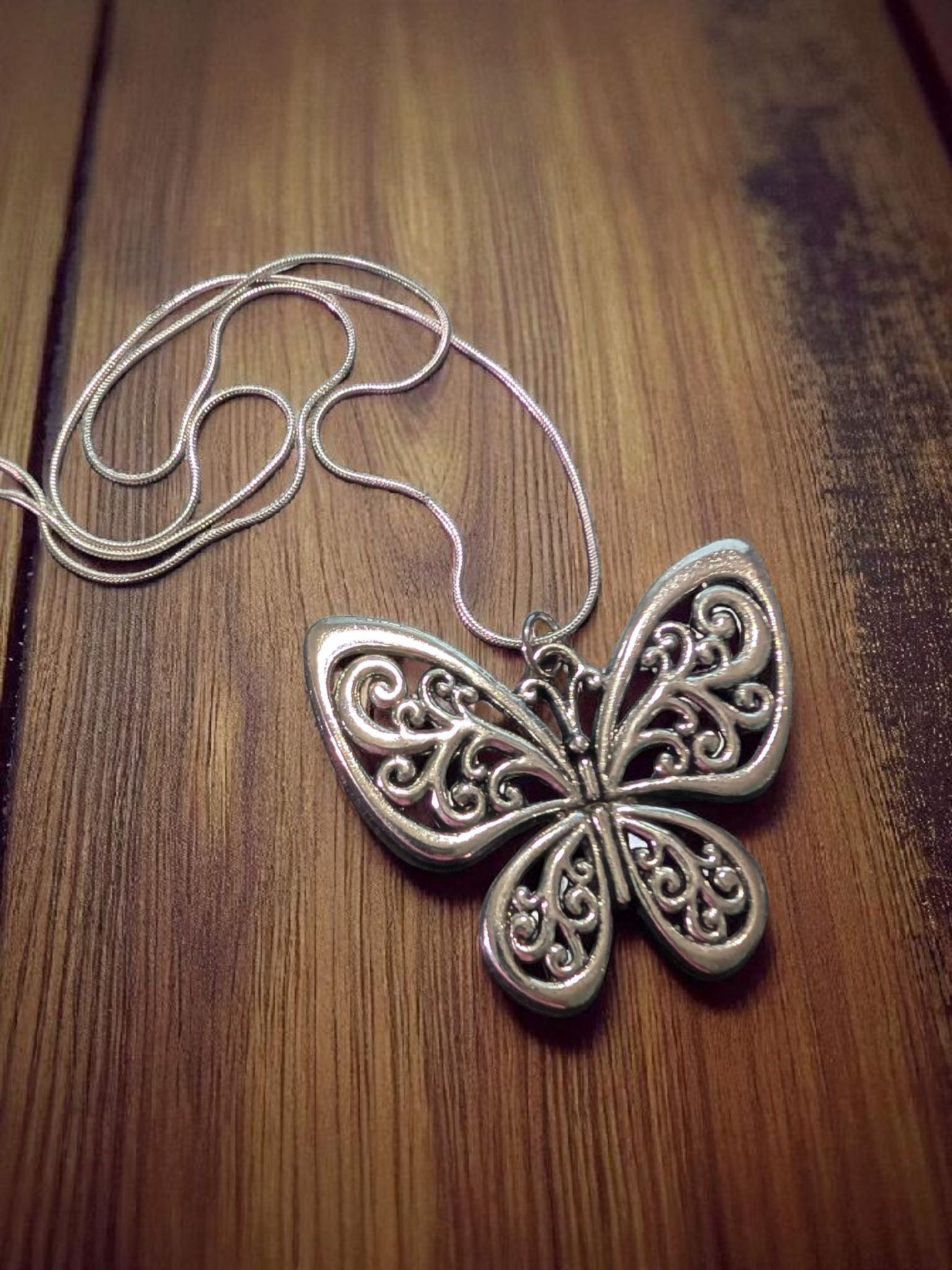 Large Silver Butterfly on Stainless Steel Snake Chain