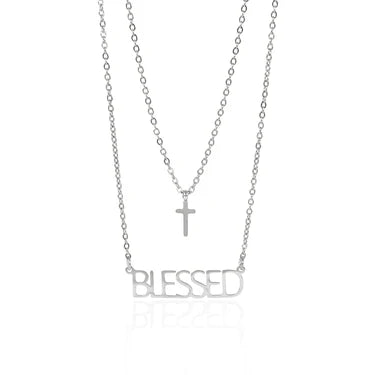 "Blessed" Layered Cross Charm Necklace