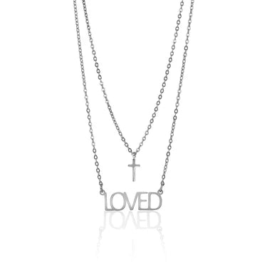 "Loved" Layered Cross Charm Necklace