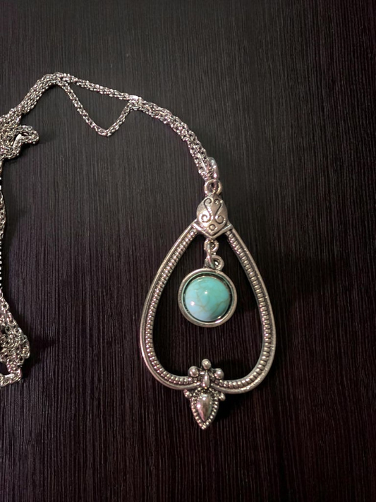 Layered Tear Drop Pendant with turquoise charm