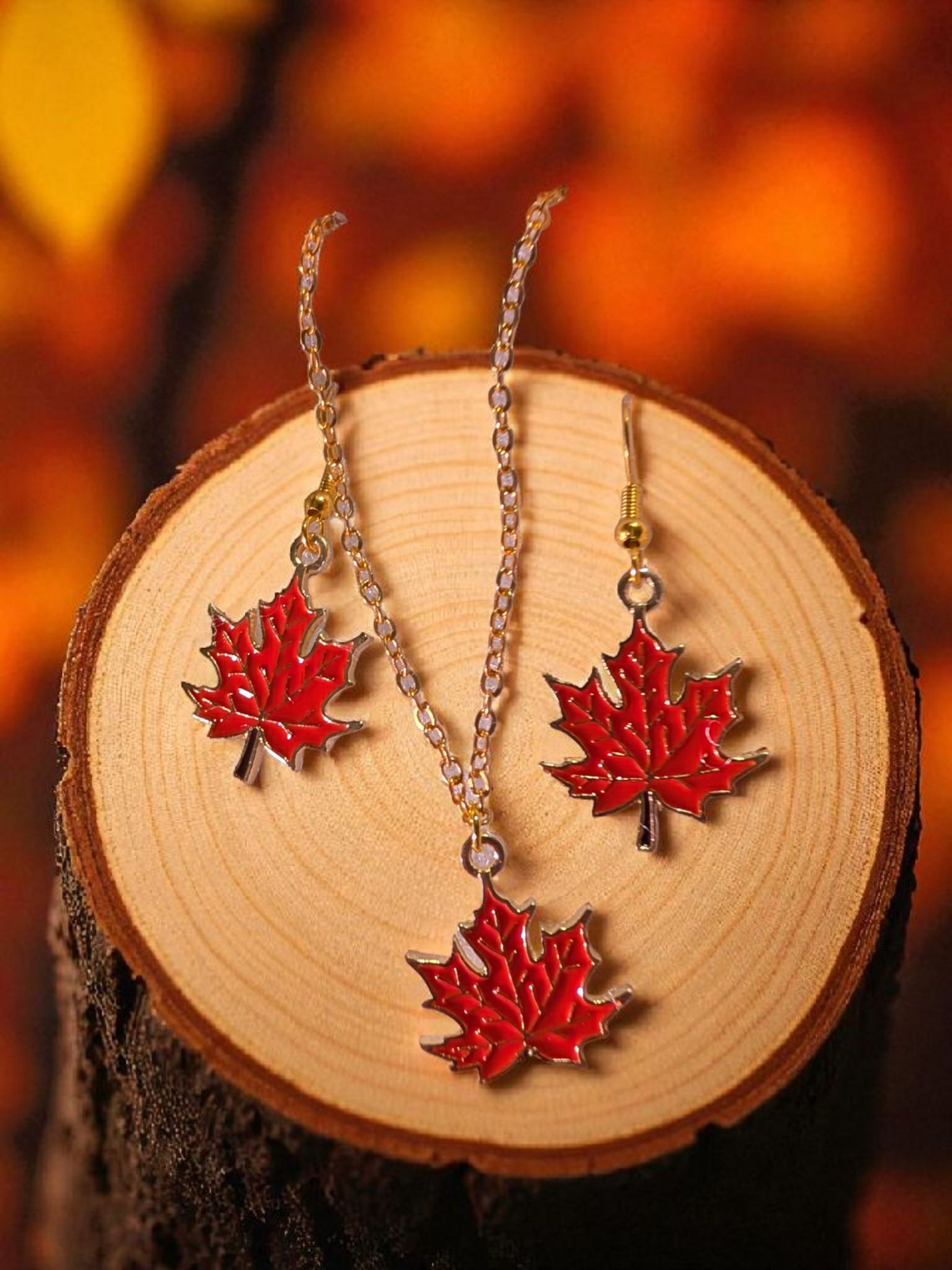 Orange Fall Leaf earring and necklace set