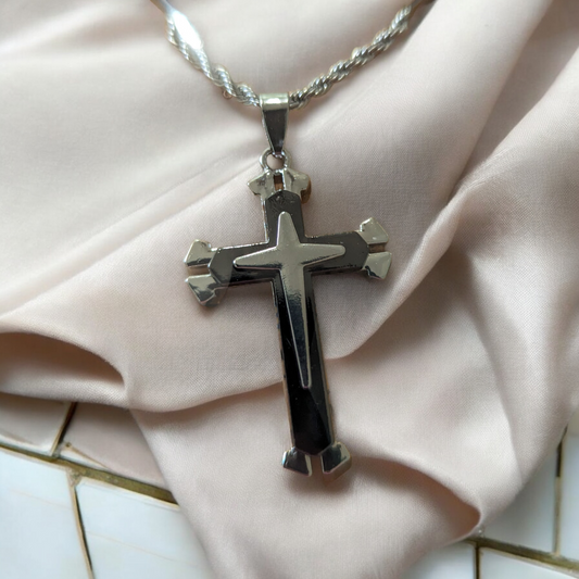 Black and Silver Cross Necklace