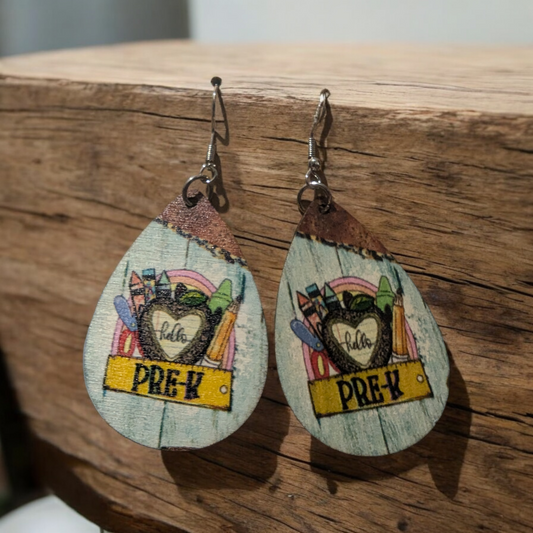 Hello Pre-K Wood Earrings