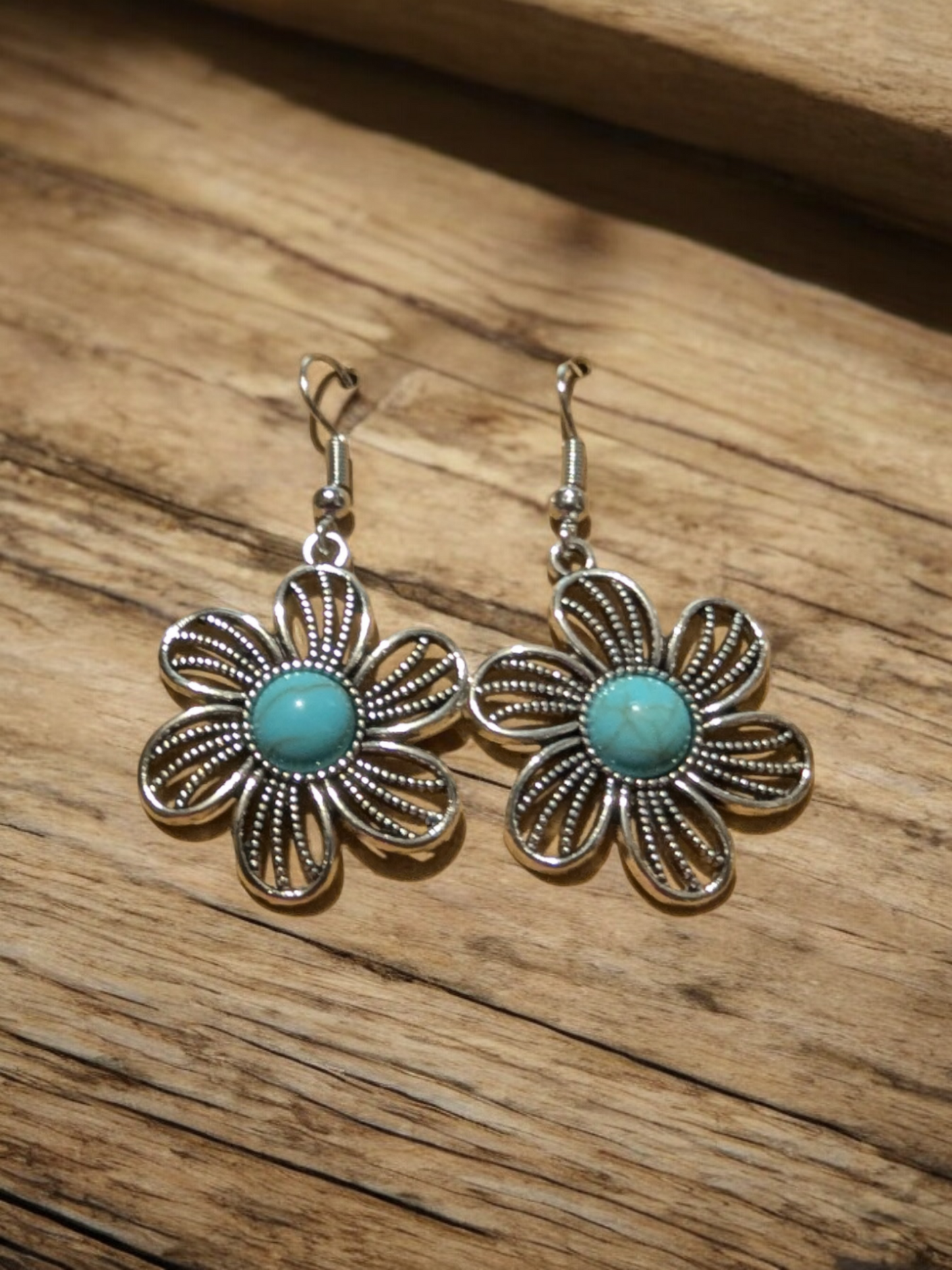 Western Turquoise Flower Earrings