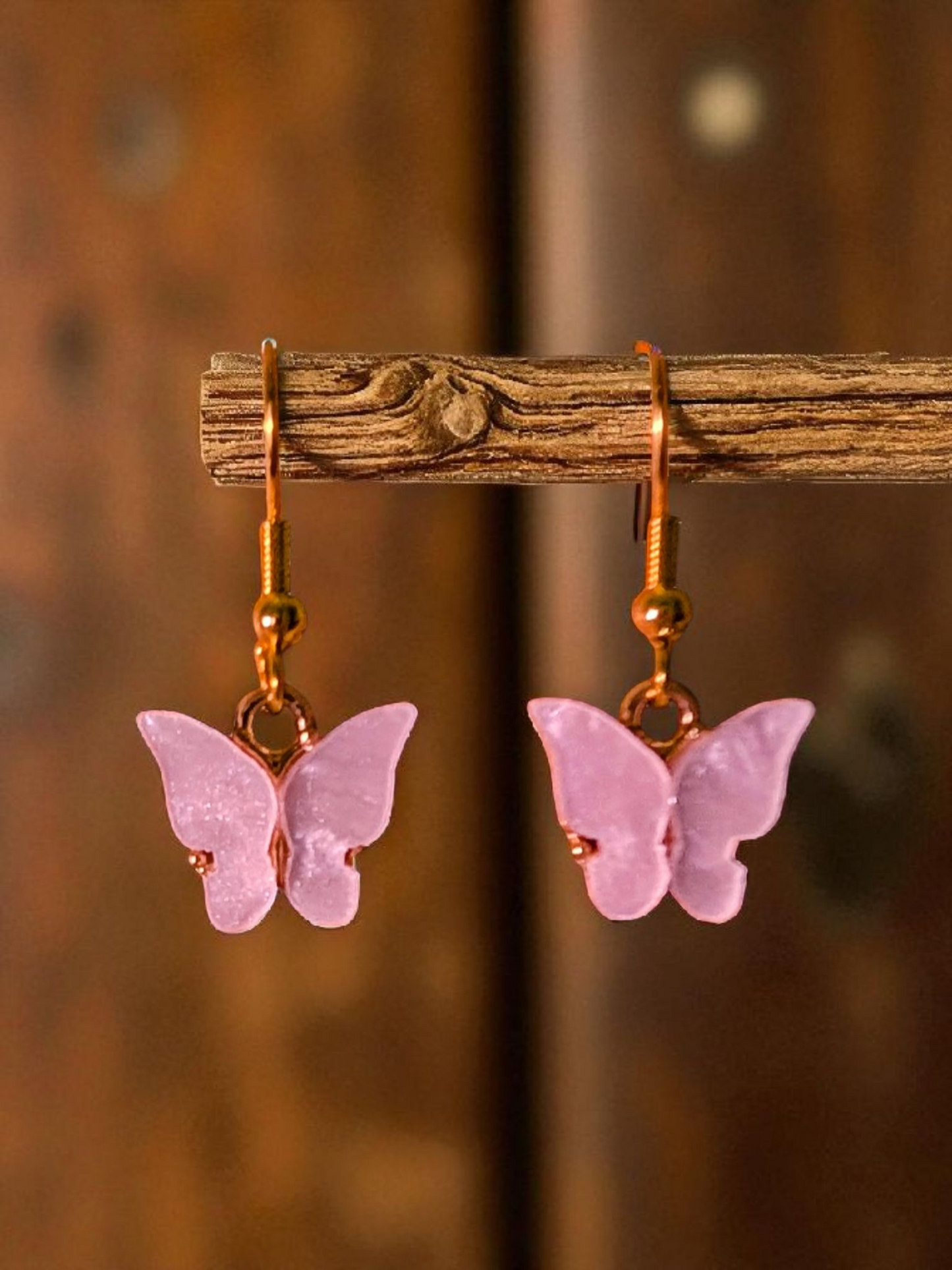 Pink Butterflies on Gold Stainless Steel Ear Wires