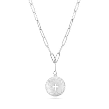 Sunburst Cross Paperclip Pendant Necklace