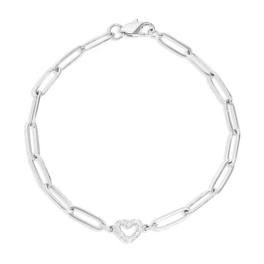 Stone "Heart" Paperclip Chain Bracelet