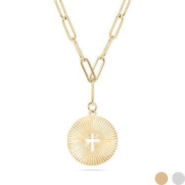 Sunburst Cross Paperclip Pendant Necklace