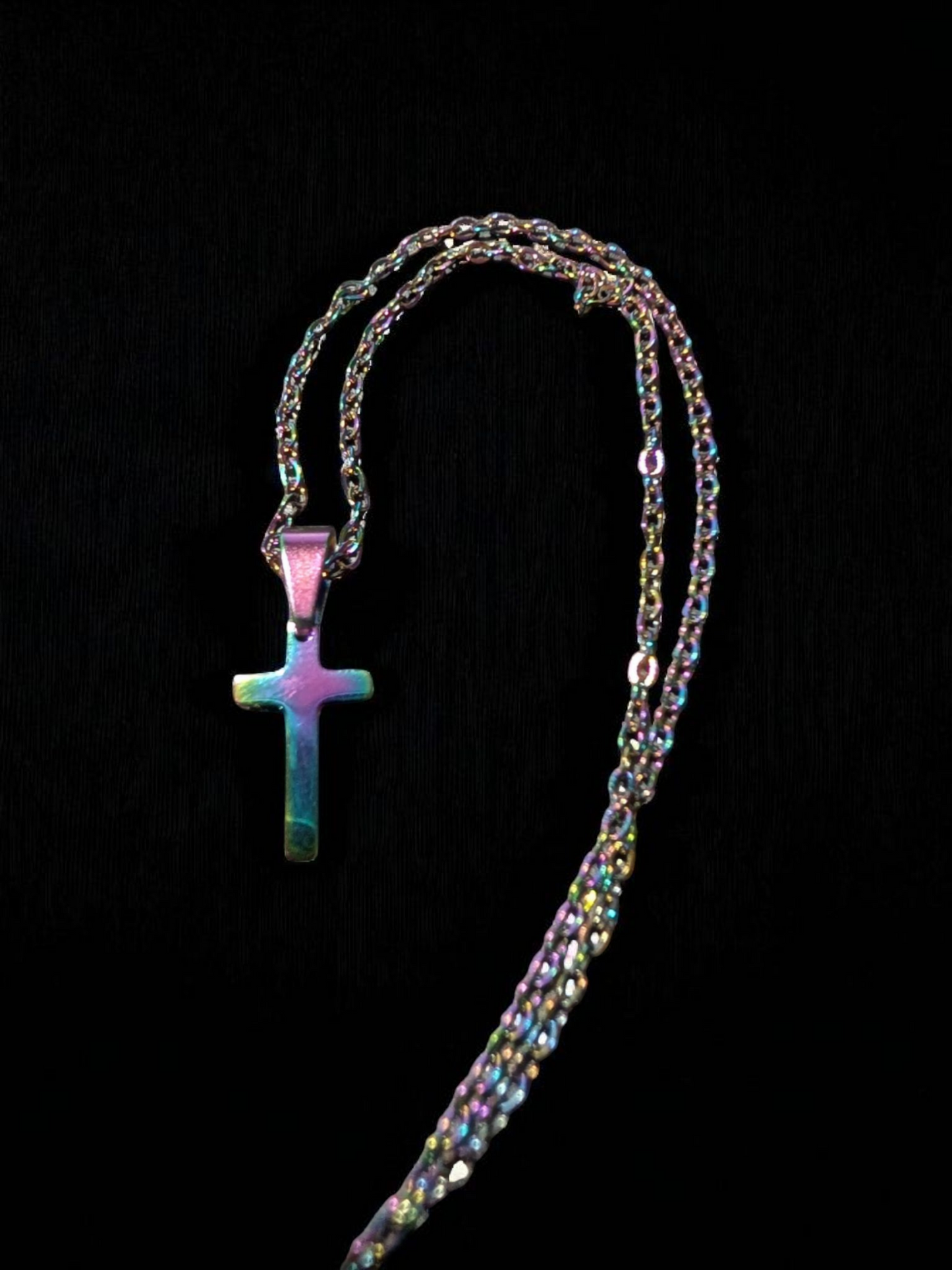 Very Small Rainbow stainless Steel cross pendant and chain